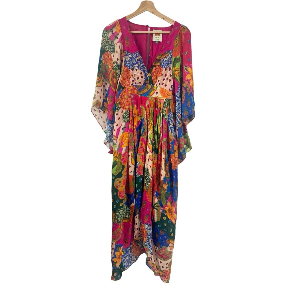 Farm Rio Sunny Mix Chiffon Midi Dress Women Small Multicolored Flowy Floral - Picture 2 of 12